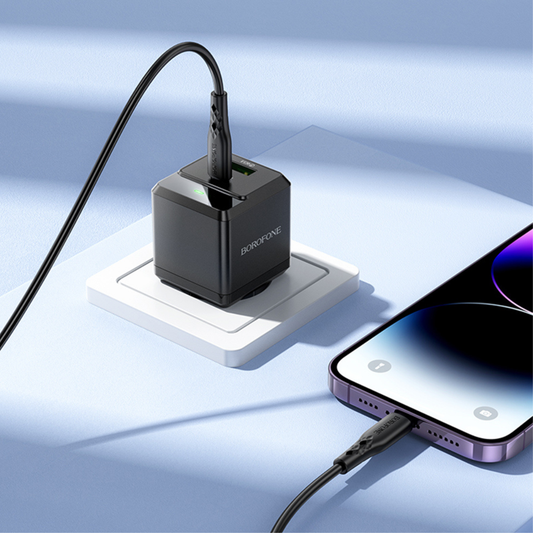 Borofone (20W) Wall Charger Intenso (BN19), Dual Port (USB + Type-C), PD & QC 3.0, 5V/3A