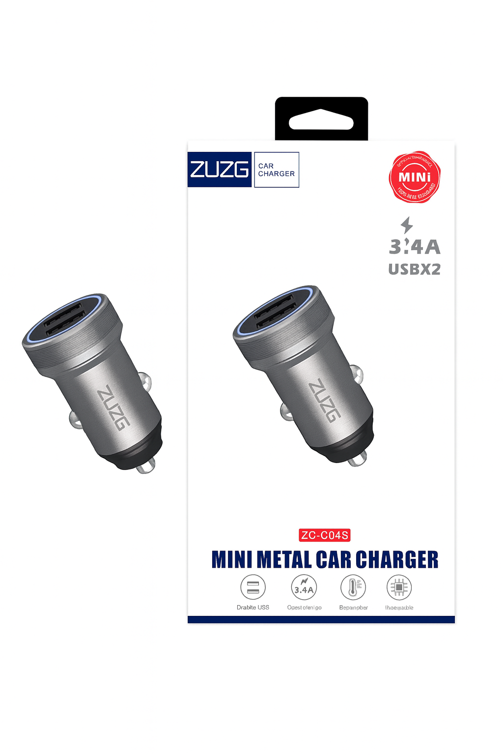 C04S Metal Dual USB Car Charger