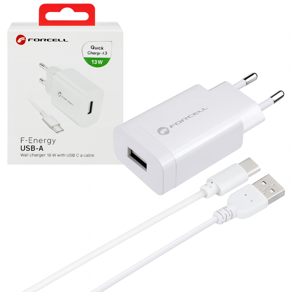 Forcell (13W) Wall Charger with USB Type-C Cable, 2.4A