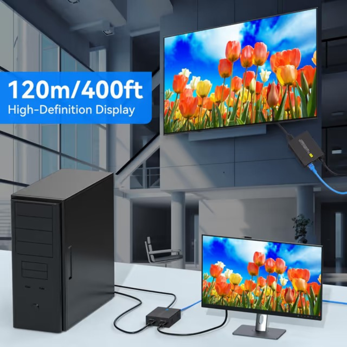 VEDINDUST 400FT HDMI Extender 1080P60HZ Over Ethernet RJ45 via Cat5e/Cat6