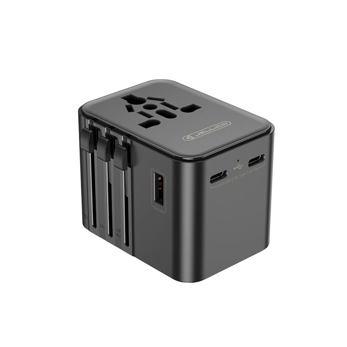 JELLICO Universal Travel Adapter S9 PD – 2x USB-C + 1x USB 3.4A, Max 2500W