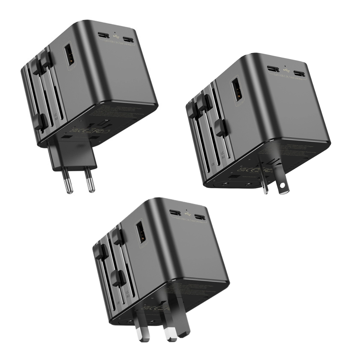 JELLICO Universal Travel Adapter S9 PD – 2x USB-C + 1x USB 3.4A, Max 2500W