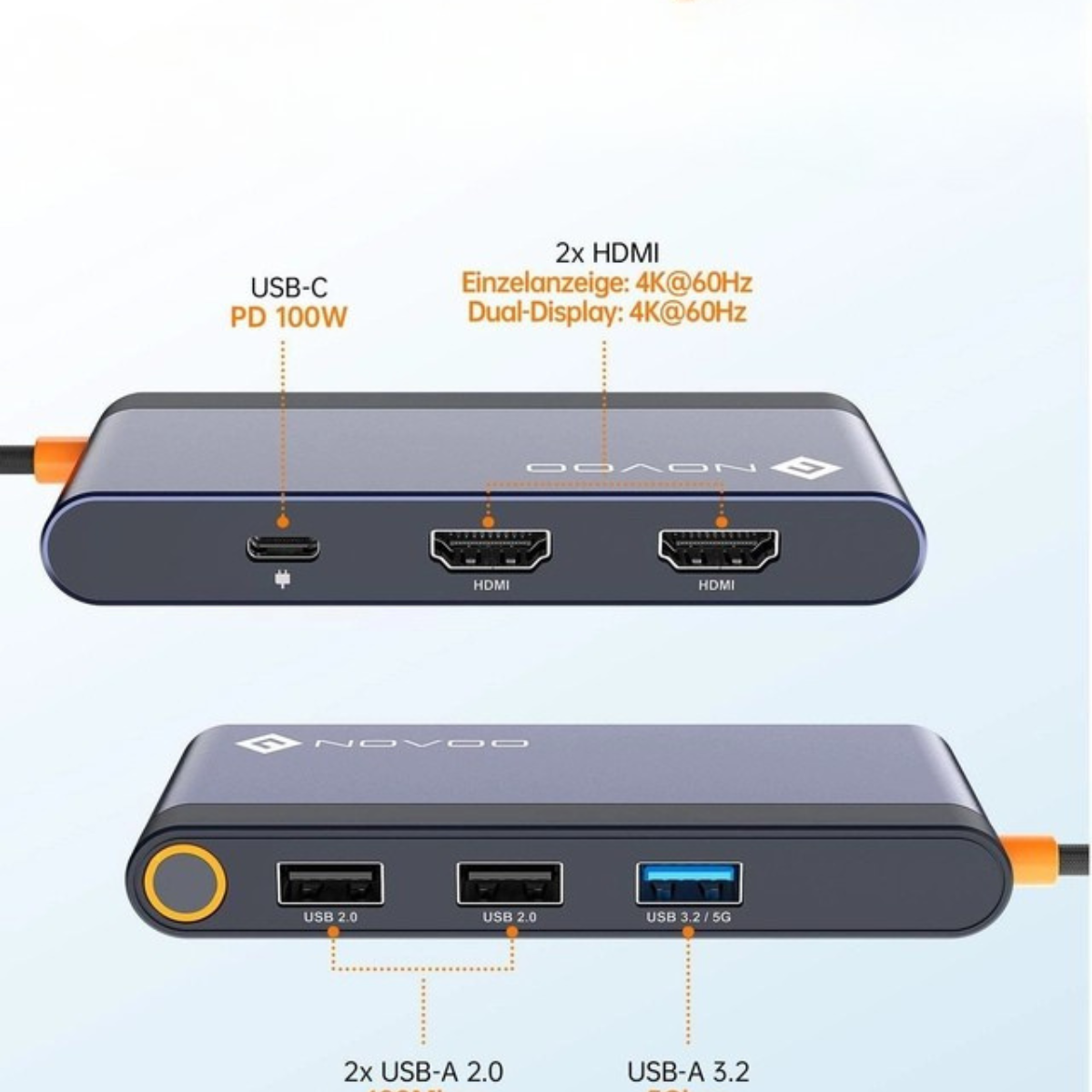 USB-C Docking Station 4K 60Hz Dual HDMI Hub Adapter – 100W PD Fast Charging