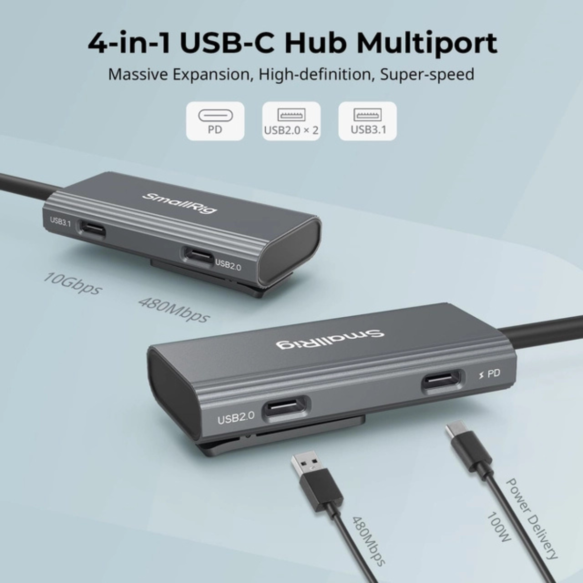 USB-C Hub with Cold Shoe Mount – 4-in-1 Multiport Adapter