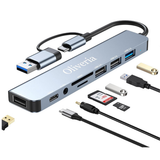 8-in-2 Multiport USB Adapter with SD & TF Card Reader
