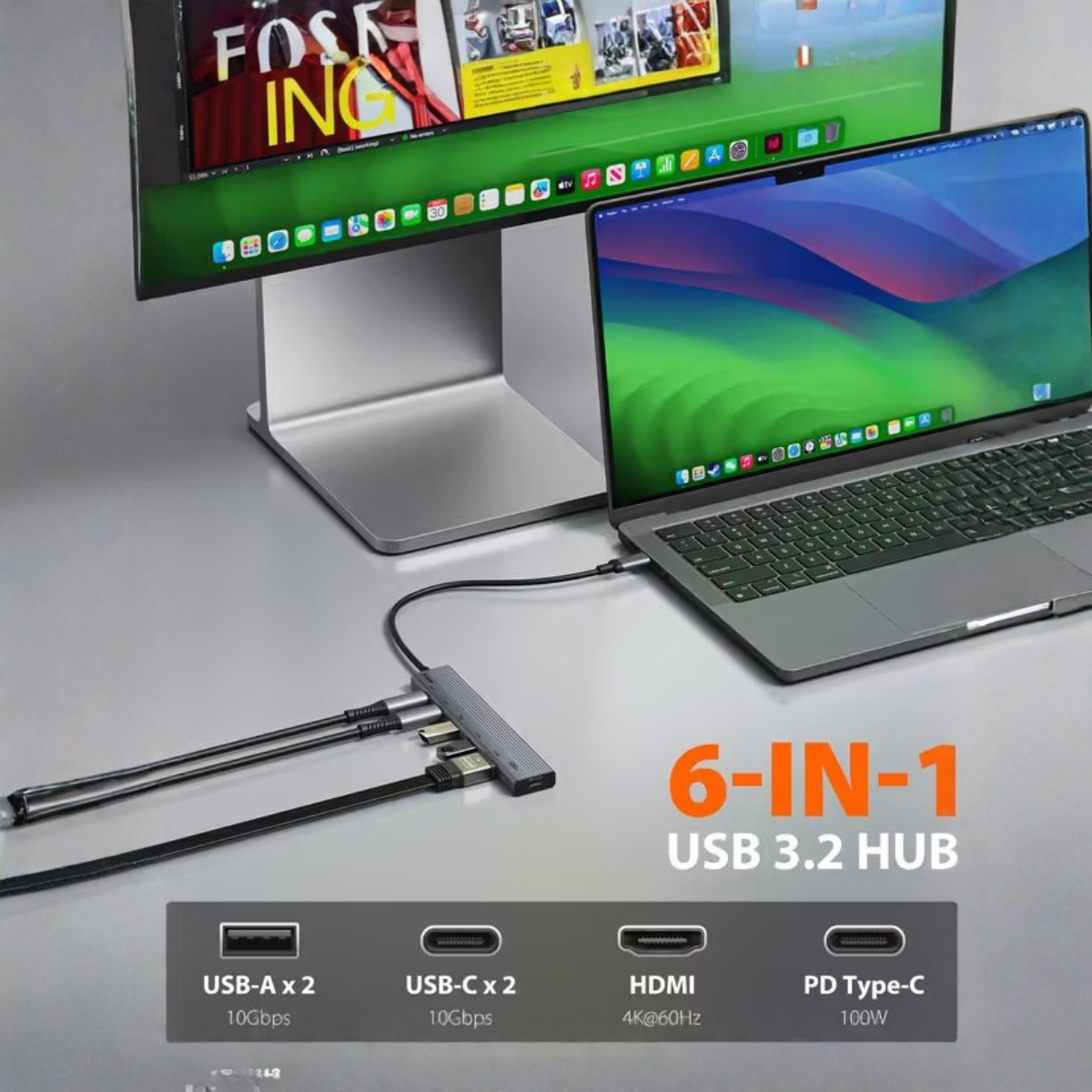USB-C Hub 10 Gbps 4K HDMI 100W Power Delivery – Multiport Adapter