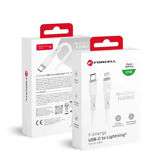 FORCELL 27W F-Energy USB-C to Lightning Cable – PD / 3A / Silicone / 1m (C346)