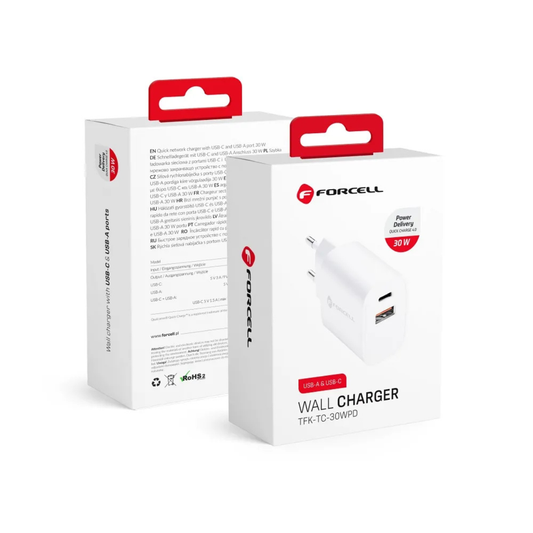 FORCELL (30W) Wall Charger – F-Energy USB-C + USB-A QC4.0 / PD 3A