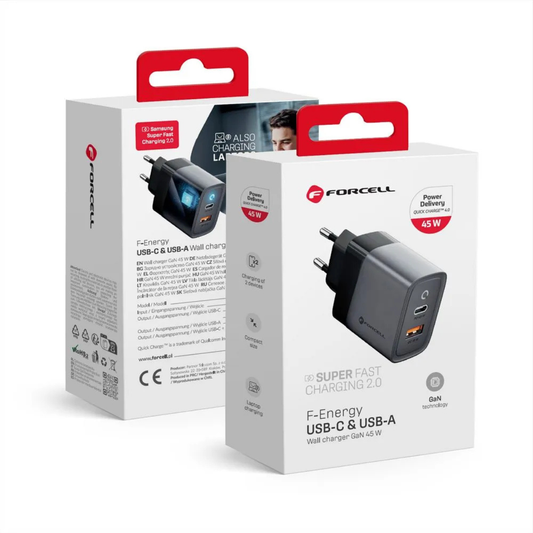 Forcell F-Energy (45W) GaN USB-C + USB-A Wall Charger QC4.0 PD 4A VT-39