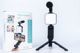 AY-49 Camera Video Recording Kit with Microphone, Mini Tripod, LED Light and Phone Holder Clip