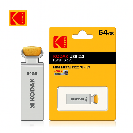 Kodak USB 2.0 Flash Drive available in 64GB capacities with an elegant leather cover and button closure