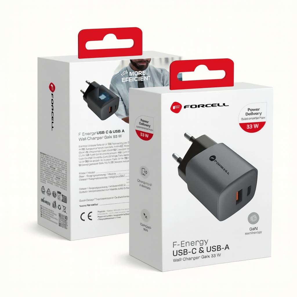 Forcell (33W) Wall Charger F-Energy GaN VT-31, USB-C + USB-A, QC4.0 PD 3A